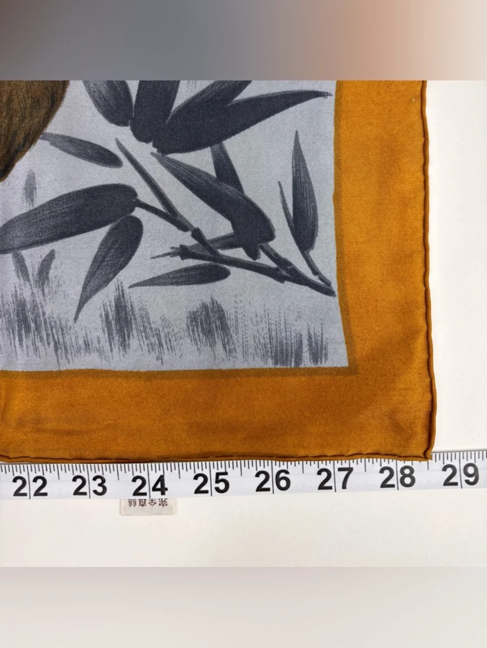 Vintage Silk Panda Print Large Square Scarf Blue Grey Mustard Border‎